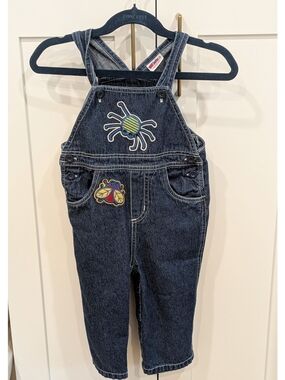 Wink Dark Blue Denim Overalls with Bug Patches